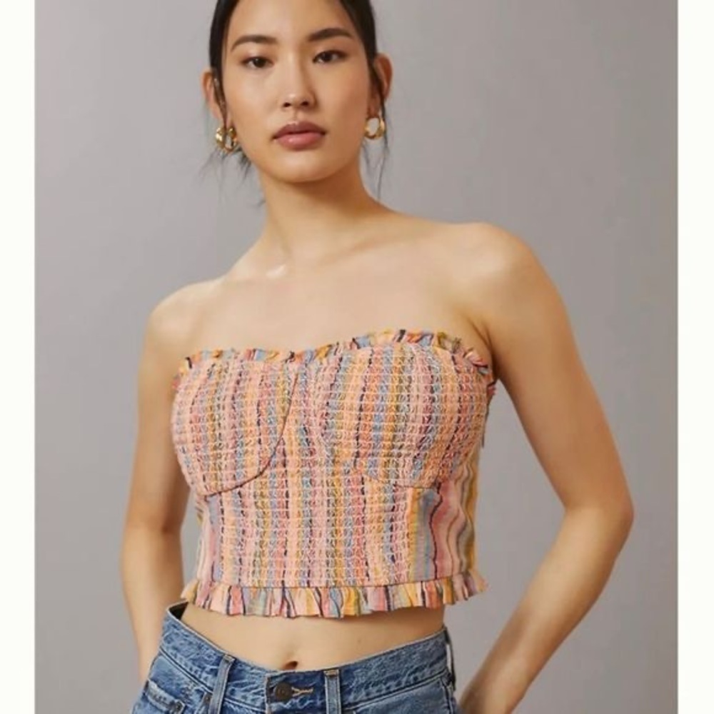 NWT ANTHROPOLOGIE Pilcro Rainbow Smocked Tube Top Size Medium (fits L)